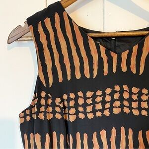 Patrick Collection Black and Rust Patterned Maxi Dress. Size 10.
